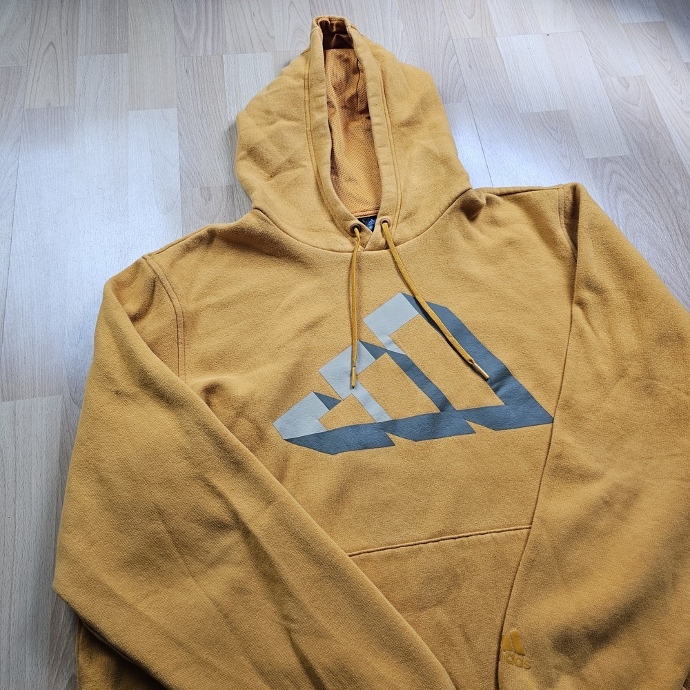 Adidas Graphic Pullover Hoodie Mens XL Yellow Mountain Logo Fleece Sweatshirt